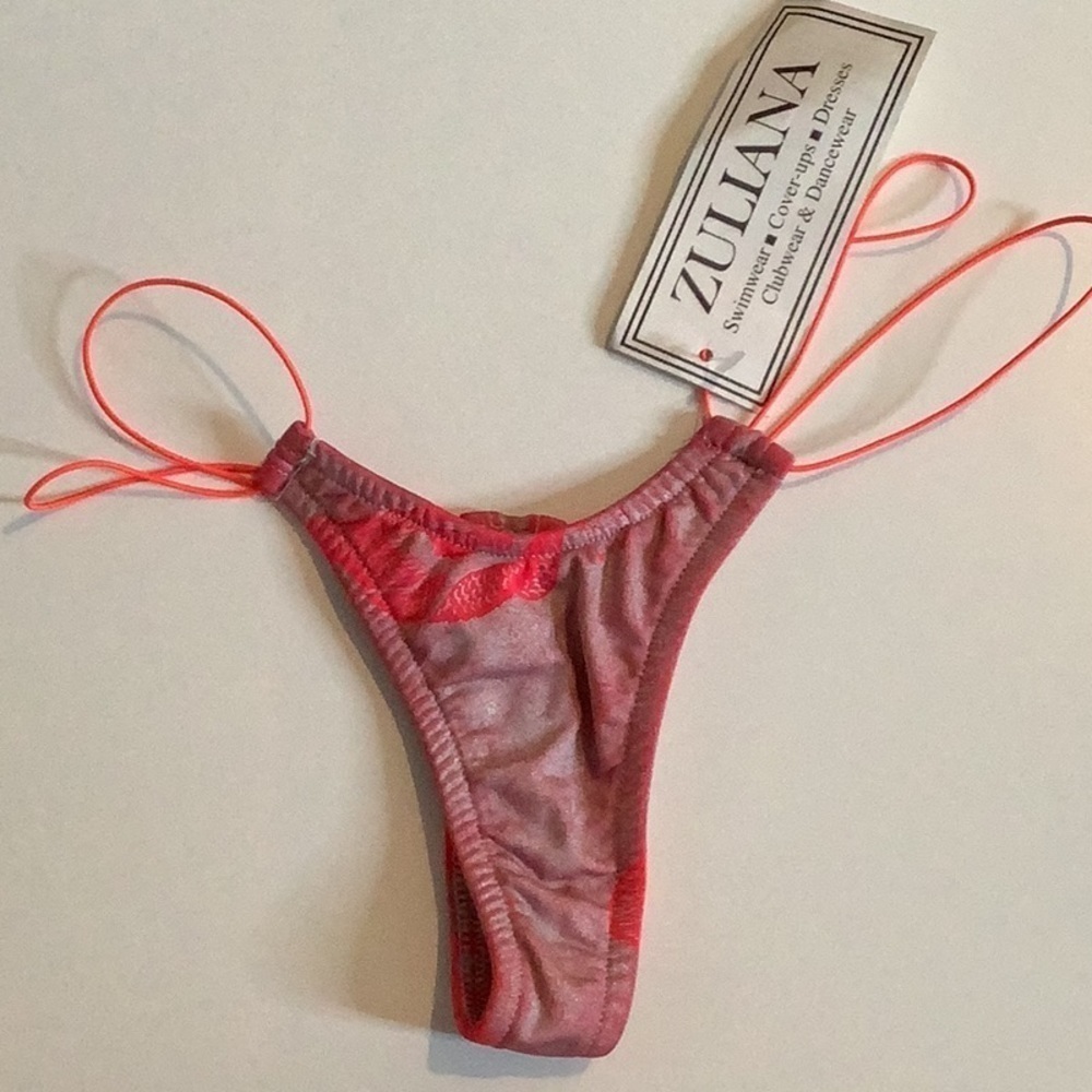 Zuliana Metallic Vintage Coral Dragon Print Thong Bikini New With Tags